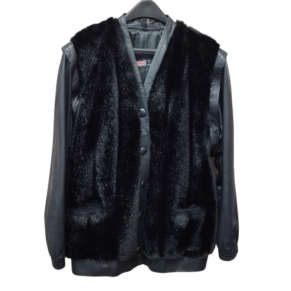Womens Made In England Faux Fur Leather Jacket Medium Avant Garde Baddie Biker